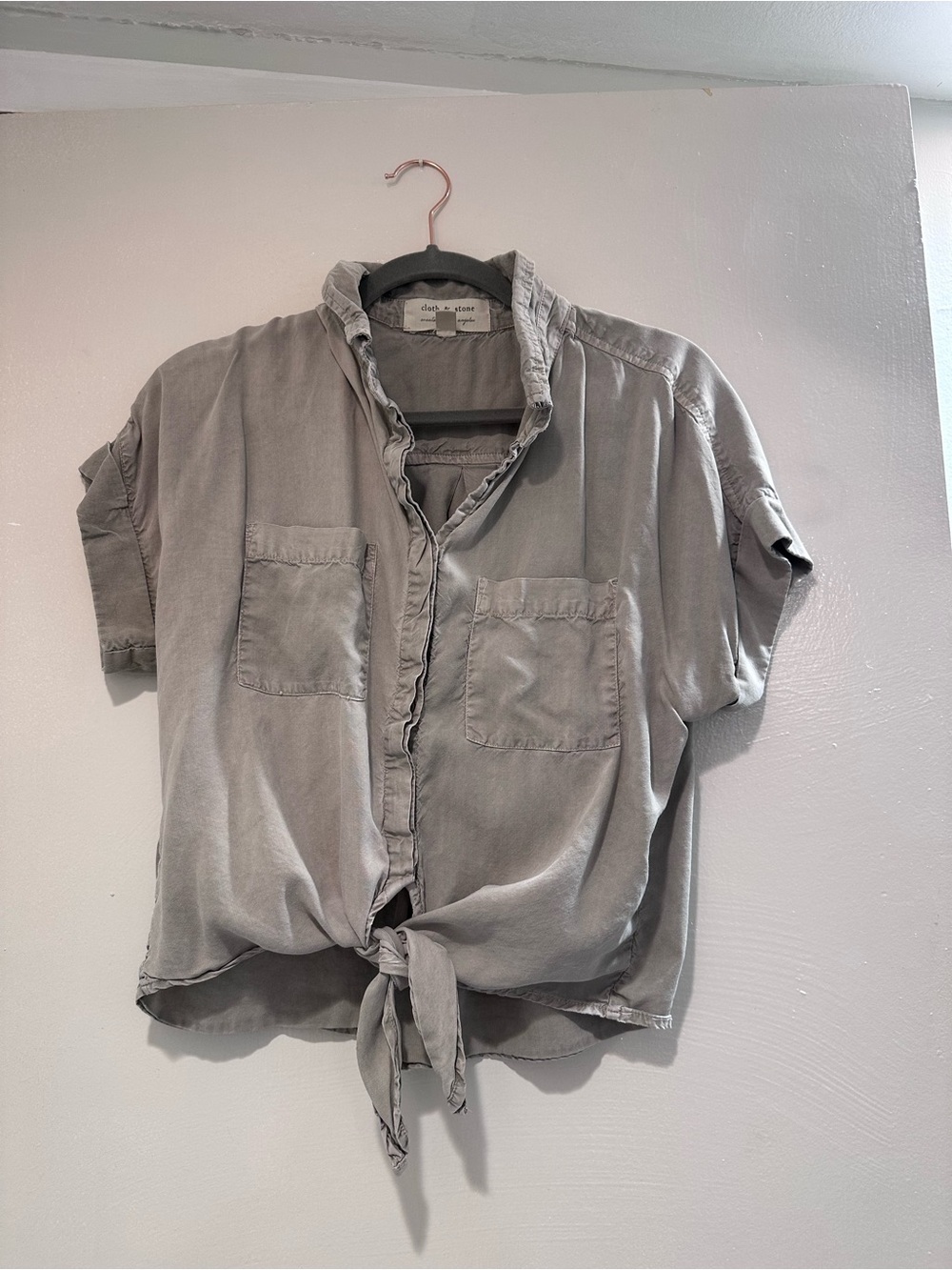 cloth & stone Light Taupe Button-Up Tie Front Shirt
